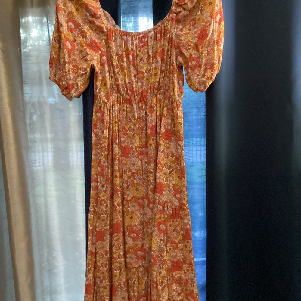 Floral Orange Midi Dress